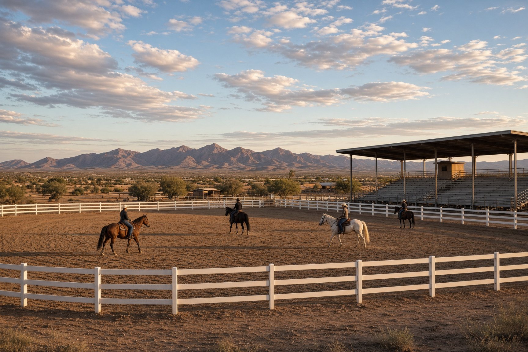 Riders working horses at Horseshoe Park and Equestrian Centre