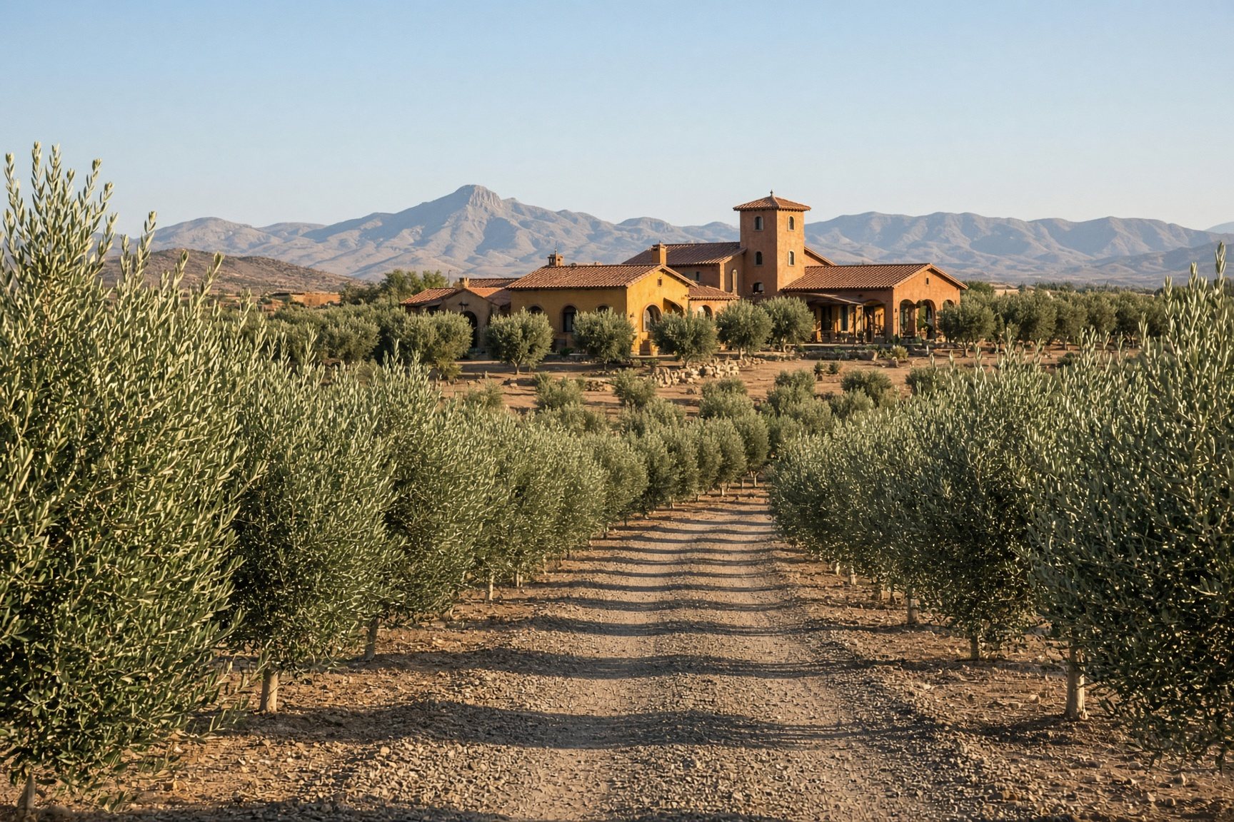 Rows of olive trees at the Queen Creek Olive Mill